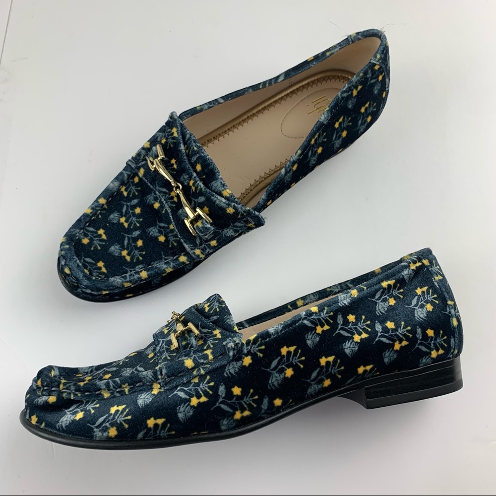 cabi blue yellow floral carnaby loafer flats